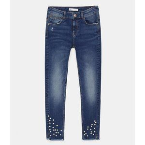 ZARA Z1975 Mid Rise Skinny Pearl Detail Jeans- USA Sz 2